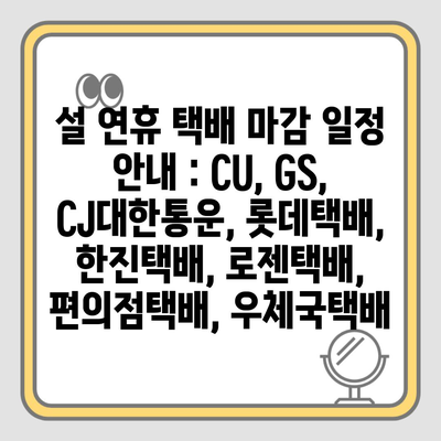 설 연휴 택배 마감 일정 안내 : CU, GS, CJ대한통운, 롯데택배, 한진택배, 로젠택배, 편의점택배, 우체국택배