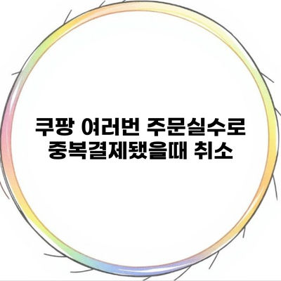 쿠팡 여러번 주문실수로 중복결제됐을때 취소